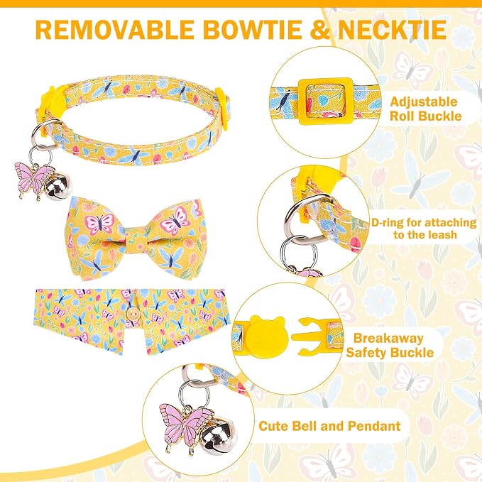 Cat Collar Breakaway with Bells, 2 Pack Soft Butterfly Kitten Collar with - Image 4