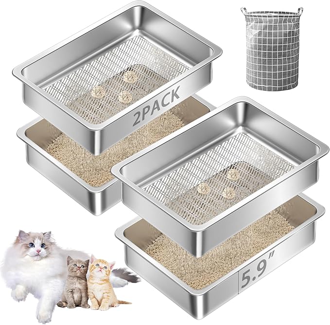 Teheao 2 Pack Stainless Steel Sifting Cat Litter Box by Unknown