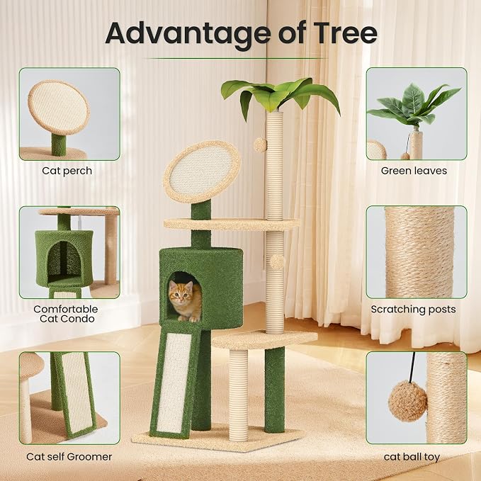 Erinnyees 57" Coconut Cat Tree for Indoor Cats, Spacious Platform, - Image 3