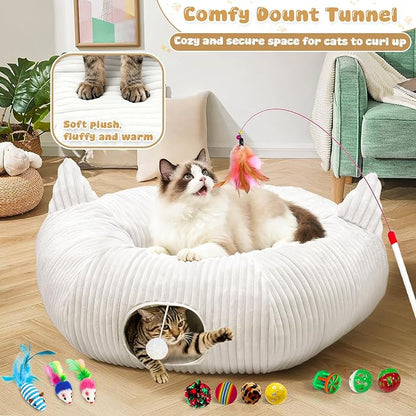 OurWarm White Plush Cat Tunnel Bed Under Christmas Tree, 95cm Large Cat Tunnel - Image 6