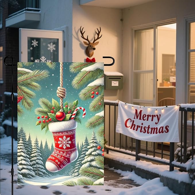 Christmas Garden Flag Christmas Stocking Garden Flag Snowflake Holiday Gardens - Image 6