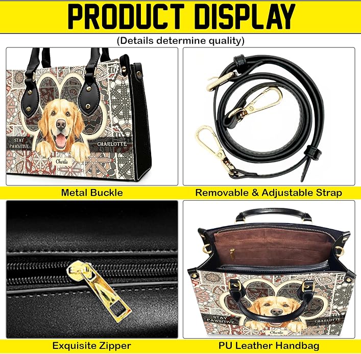 Personalized Pet Mom Leather Handbag – Custom Name Dog Cat Photo Purse - Image 4