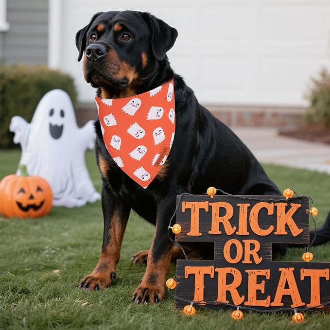 ADOGGYGO Halloween Dog Bandanas 2 Pack, Reversible Pumpkin Ghost Scarf - Image 2