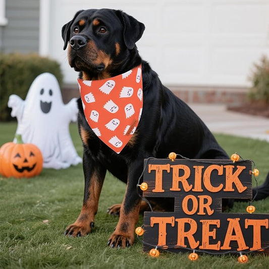 ADOGGYGO Halloween Dog Bandanas 2 Pack, Reversible Pumpkin Ghost Scarf - Image 2
