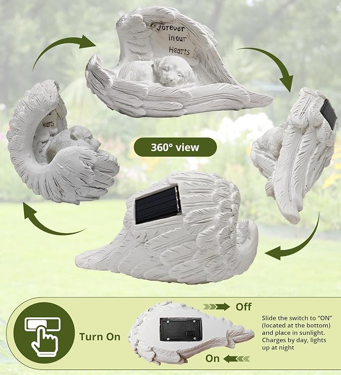 Pet Dog Solar Garden Memorial Statue – Outdoor Resin Angel Puppy - Image 4
