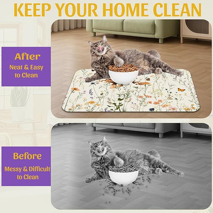 Vintage Wildflowers Herbs Pet Feeding Mat, Absorbent Bowl Pad, Quick Dry - Image 4