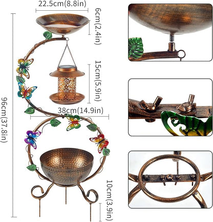 Metal Birdbath with Flower Planter Pedestal and Solar Bird Feeders Combo - Image 6