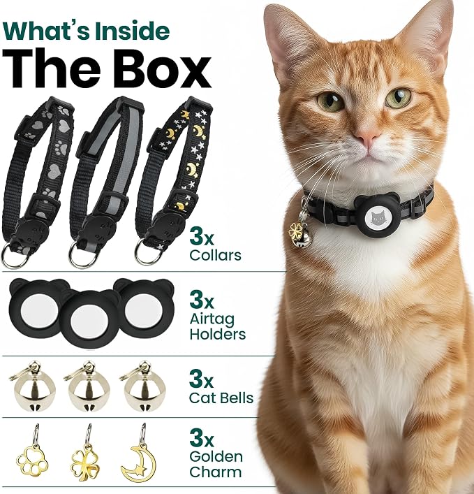 Cat Collar with AirTag Holders, Reflective Breakaway Safety Collars, Bells and - Image 2