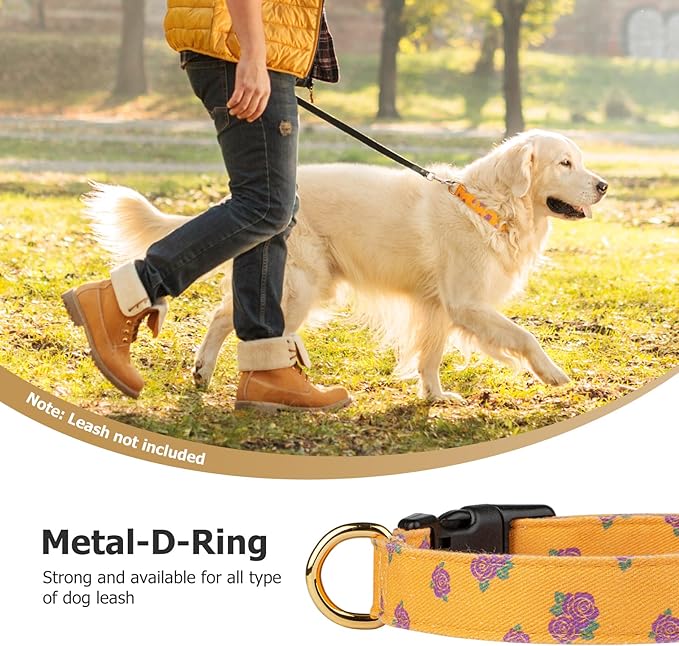 Cotton Handmade Dog Collar Cute and Distinctive Patterns Yellow Rose - Image 6
