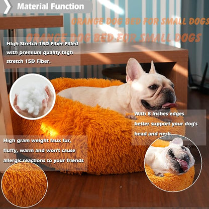 Calming Donut Dogs Beds for Small Dogs Washable, 23inch Plush Round Pet Bed for - Image 2