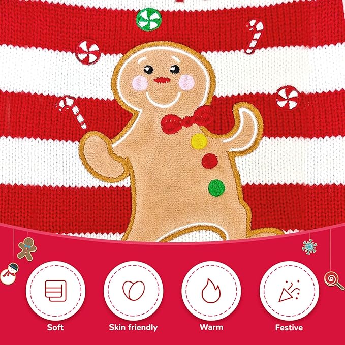 Dog Christmas Sweater Xmas Pet Clothes Cute Striped Gingerbread Man Costume - Image 5