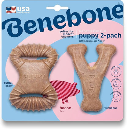 Benebone Puppy 2-Pack Dental Chew/Wishbone Dog Chew Toys, Made in USA, Real by Benebone