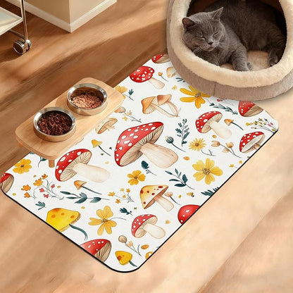 Pet Feeding Mat, Mushroom Absorbent Dog Cat Food Mat Flowers Dog Mat by Unknown