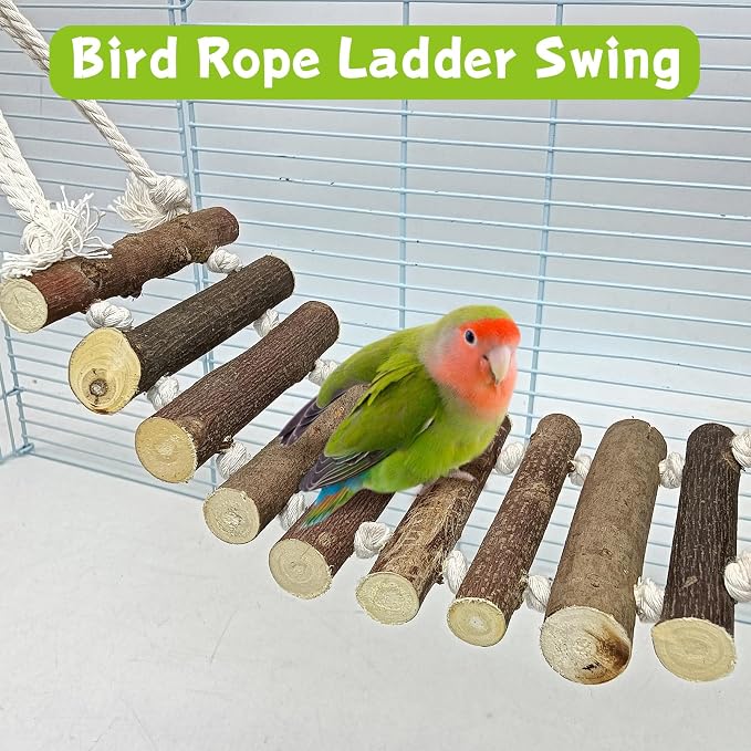 BNOSDM Wooden Bird Rope Ladders 2 Pcs Birds Ladder Bridge Toy Parrot Cage - Image 3