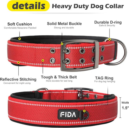 Fida Heavy Duty Dog Collar 1.5” Width, Ultra Soft Neoprene Padded, Adjustable - Image 3