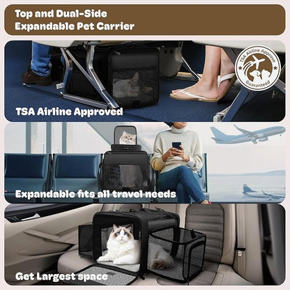 Top and 2 Sides Expandable Pet Carrier 17x11x9.5, TSA Airline Approved Small - Image 2