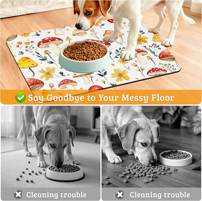 Pet Feeding Mat, Mushroom Absorbent Dog Cat Food Mat Flowers Dog Mat - Image 4