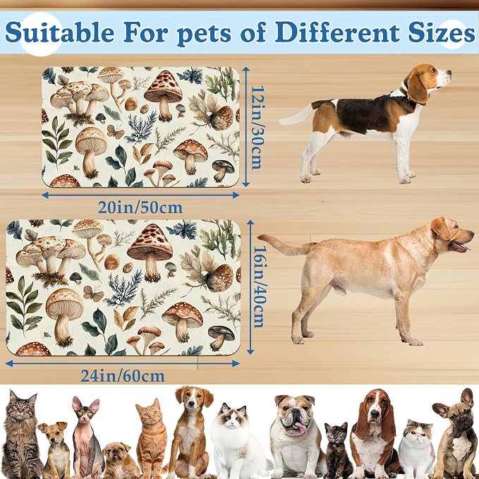Vintage Mushroom Floral Dog Cat Food Mat–Christmas Stocking Absorbent - Image 2
