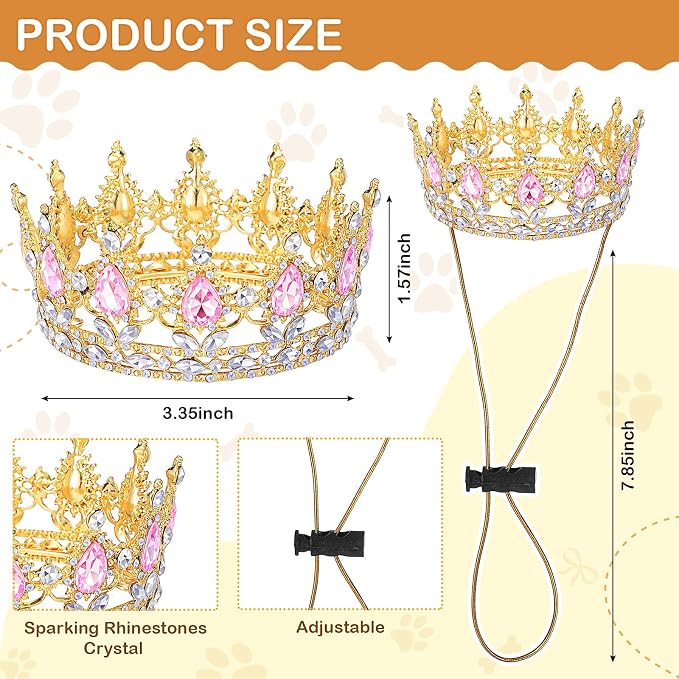 Abbylike Pet Rhinestone King Crown, Queen Crown - Image 2