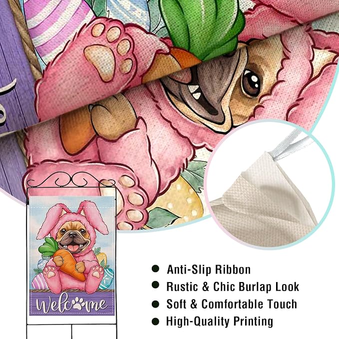 Artofy Welcome Easter Bunny Dog Large Decorative House Flag, French Bulldog - Image 4