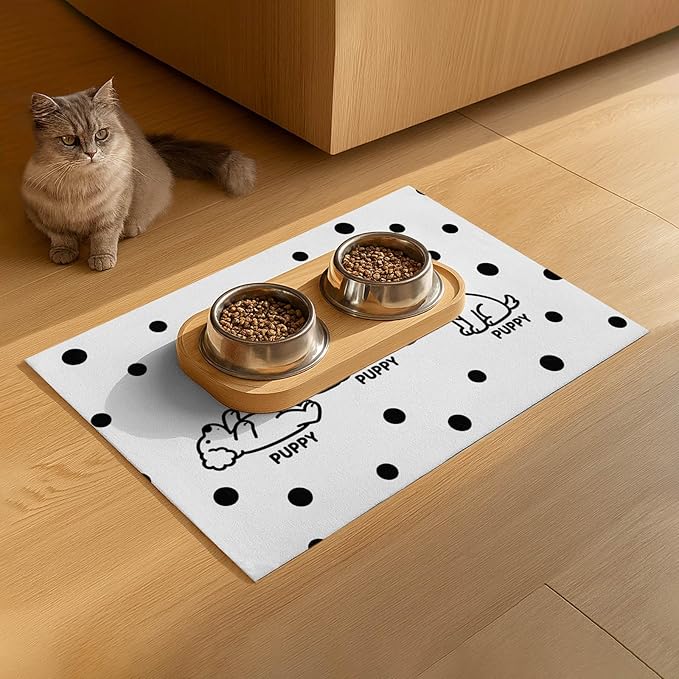 Puppy Pattern Pet Feeding Mat 24x16 Inch Polka Dot Pet Feeding Area Mat Pet - Image 9
