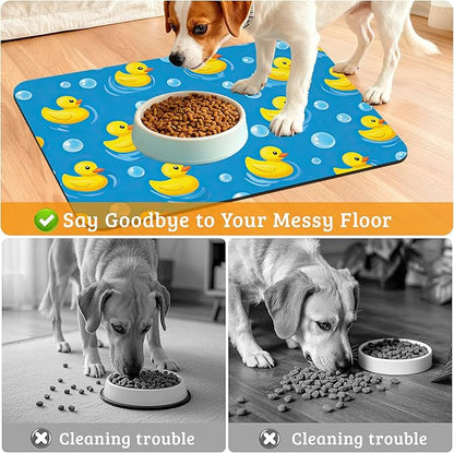 Yellow Rubber Ducks Dog Food Mat, Soap Bubbles Absorbent Pet Feeding Mat - Image 4