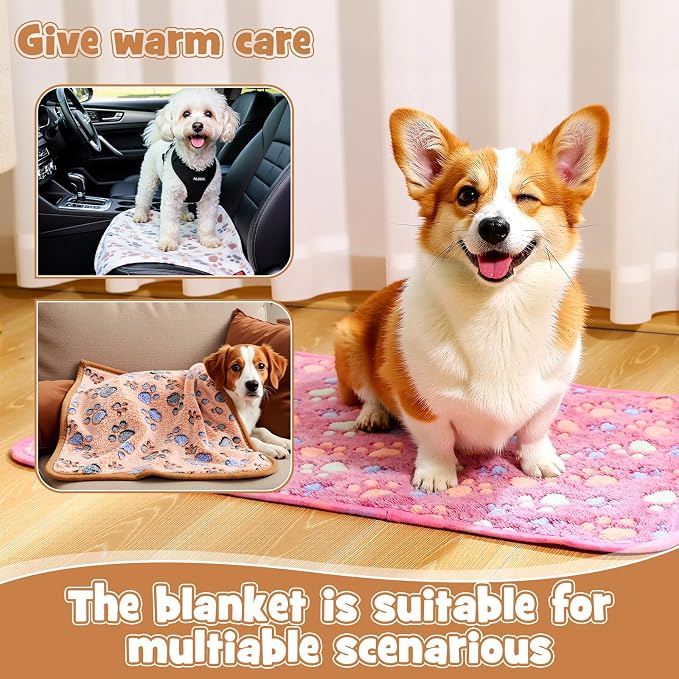Tegeme 12 Pcs Pet Blankets Soft Fluffy Fleece Dog Cat Warm Paw Print Pattern - Image 4