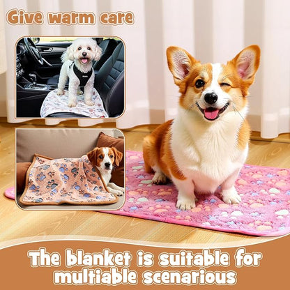 Tegeme 12 Pcs Pet Blankets Soft Fluffy Fleece Dog Cat Warm Paw Print Pattern - Image 4