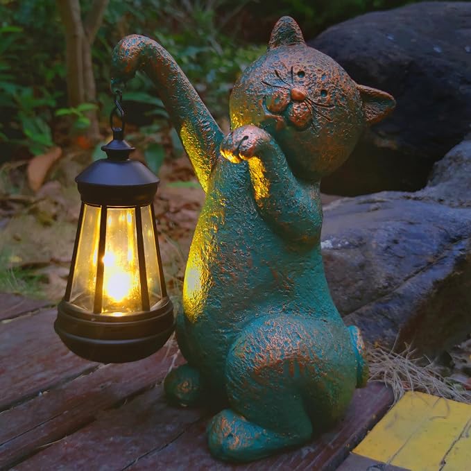 JOYBEE Garden Statues Cat with Solar Lantern Outdoor Decor-Cat Solar Figurines - Image 7