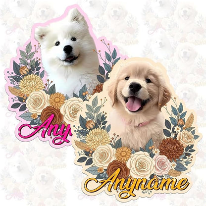 Custom Pet Face Photo Name Floral Sticker Personalized Text Image Animal Flower by SANGAROM
