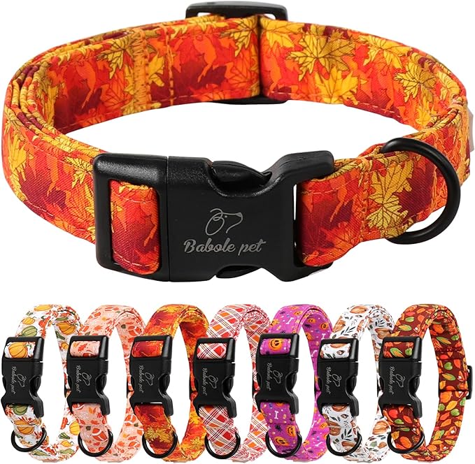 Fall Dog Collar, Soft Adjustable Cotton Holiday Dog Collars by Babolepet
