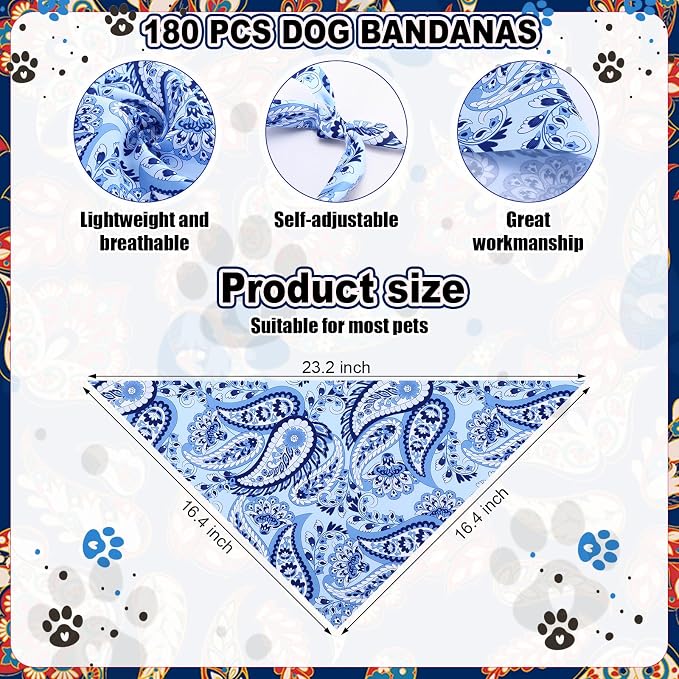 Aliceset 180 Pcs Paisley Dog Bandana Bulk Retro Bandanas - Image 2