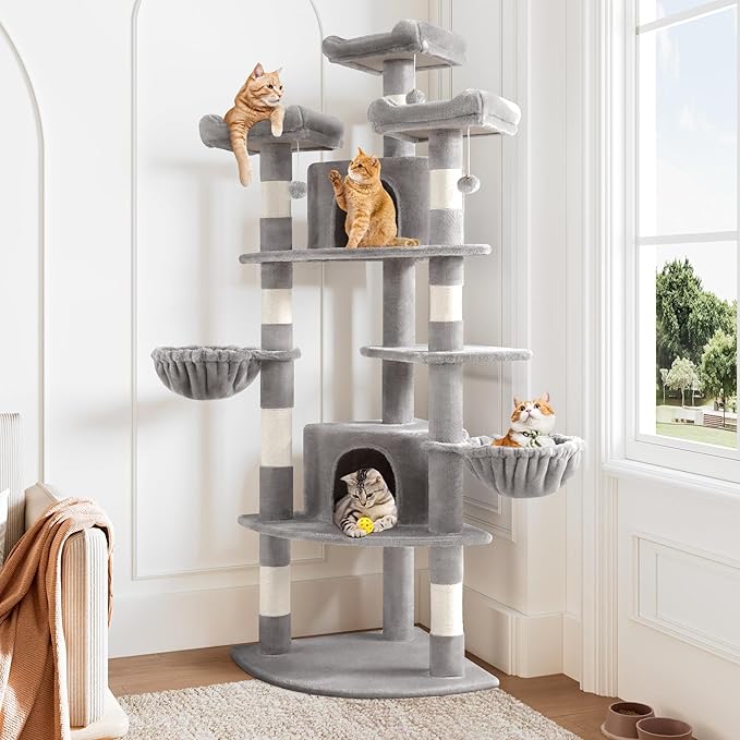 Allewie 73in Fan-Shaped Space-Saving Corner Cat Tower/Multi-Level Tall Cat Tree by Allewie