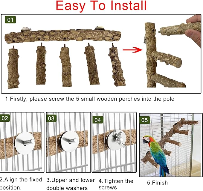 Bird Parrot Ladder Perch for Cage, Nature Wooden Bird Bridge Exercise Stands - Image 5
