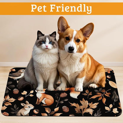 Cute Squirrel Dog Cat Food Mat, Bird Fox Absorbent Waterproof Placemat - Image 2