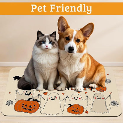 Pumpking Bat Dog Cat Food Mat, Halloween Absorbent Waterproof Placemat - Image 2