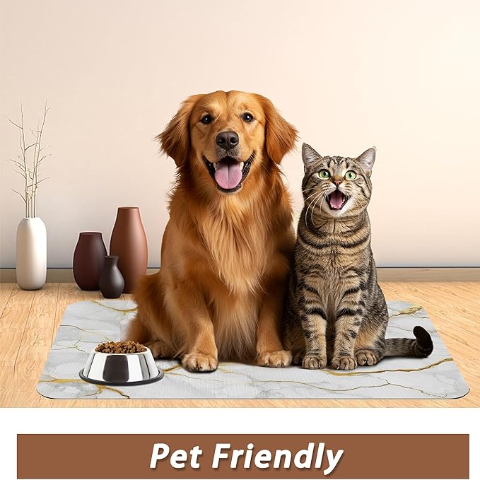 Marble Dog Food Mat for Floors, Cat Dog Bowl Mats for Food and Water, Non-Slip - Image 6