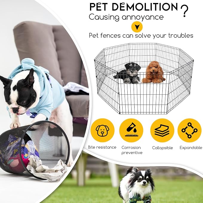 FDW 24 Inch Dog Pen 8 Panel Dog Playpen Indoor Outdoor Metal Puppy Pet Fence - Image 3
