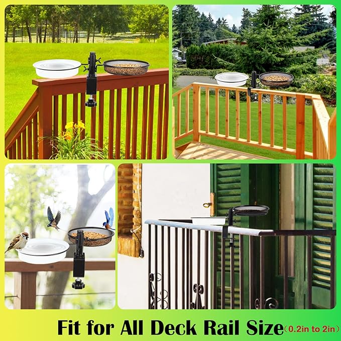 Deck Bird Feeders with Metal Mesh Tray and 2 Water Bowls - Image 3