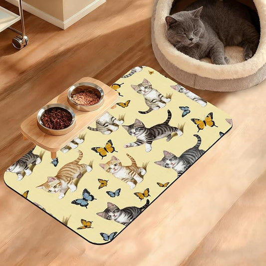 Dog Bowl Mat, Cute Cats Pet Feeding Mat by Unknown