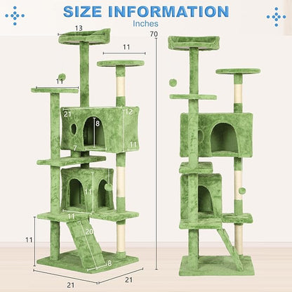 FDW | 70" Cat Tree Tower | Green | Multi-Level Indoor Activity Center - Image 7
