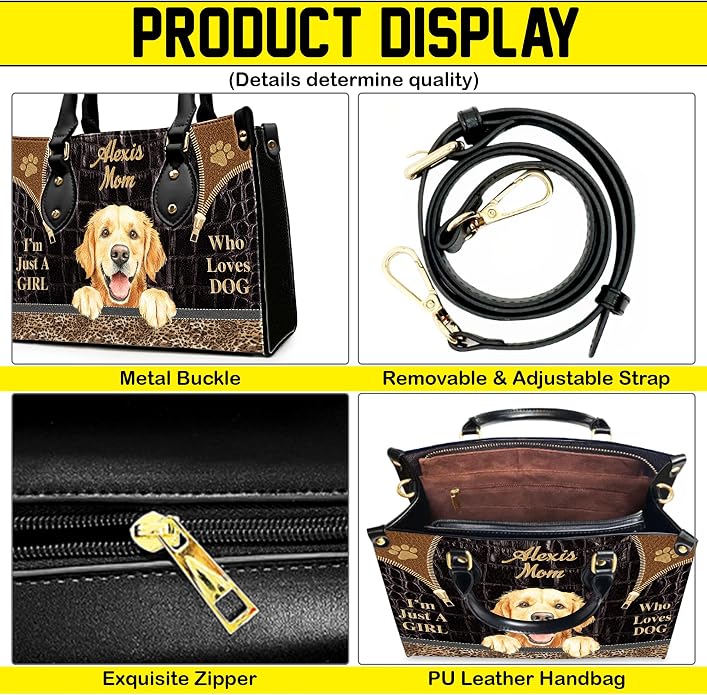 Personalized Pet Mom Leather Handbag – Custom Name Dog Cat Photo Purse - Image 3