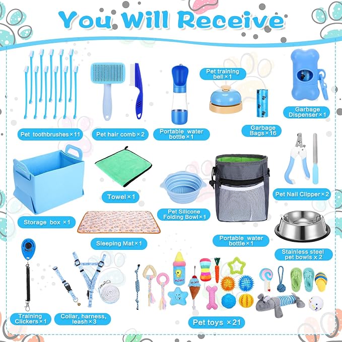 65 Pcs Puppy Supplies Starter Kit Small Dog Essentials Includes Dog Leash - Image 3