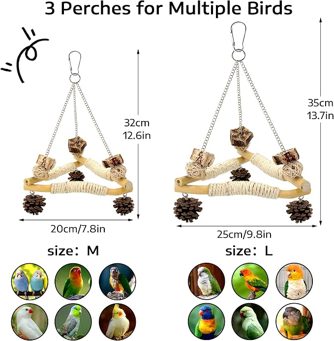 Large Bird Swing for Cage with Chew Toys, 3 Sisal-Wrapped Bird Perches & Stable - Image 6