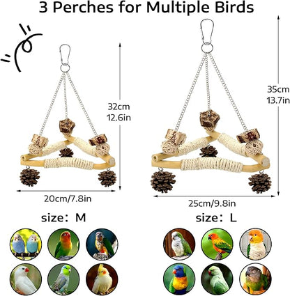 Large Bird Swing for Cage with Chew Toys, 3 Sisal-Wrapped Bird Perches & Stable - Image 6