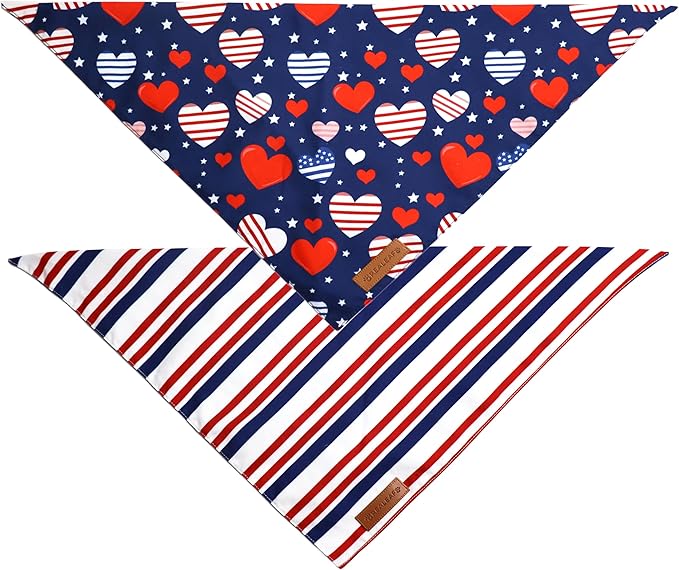 Realeaf 4th of July Dog Bandanas 2 Pack, Reversible American Flag Pet Scarf - Image 3