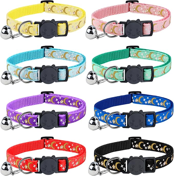 8 PCS Cat Collars with Bell Moons Stars, Reflections Cat Collar with Bells by Unknown