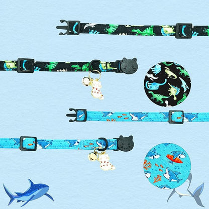 Cat Collar-2 Pack Cat Collars Shark & Dinosaur Cat Collar Breakaway - Image 4