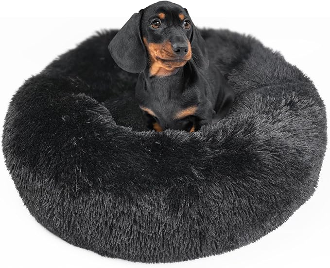 Calming Donut Dogs Beds for Small Dogs Washable, 28inch Plush Round Pet Bed for by nononfish
