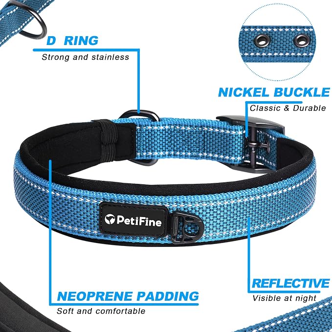 PetiFine Dog Collars for Medium Dogs, Neoprene Padded and Adjustable, - Image 3